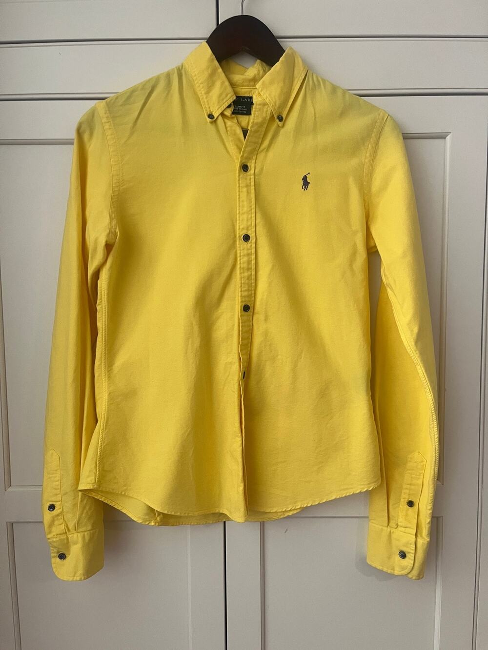 Ralph Lauren Women’s Slim Fit Button Down Shirt Yellow Long Sleeve Cotton Sz 4